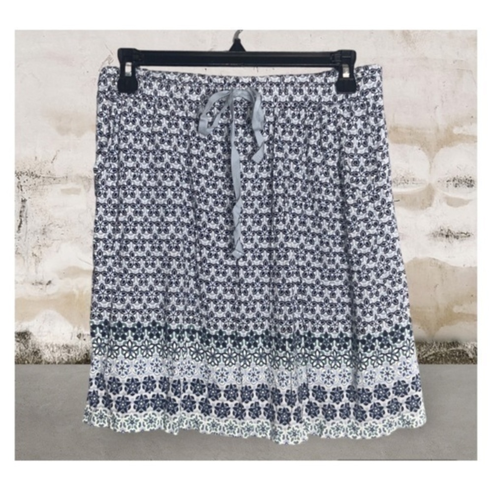 Max Studio Blue Spiral Graph Print Elastic Drawstring Waist Skirt Pockets M